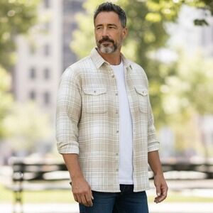Sonoma Men's Flannel Plaid Shirt Size XL Tan White Button Down Cotton NWOT